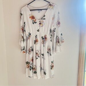 Jody California Floral Babydoll Dress Tunic Made USA White Boho Small